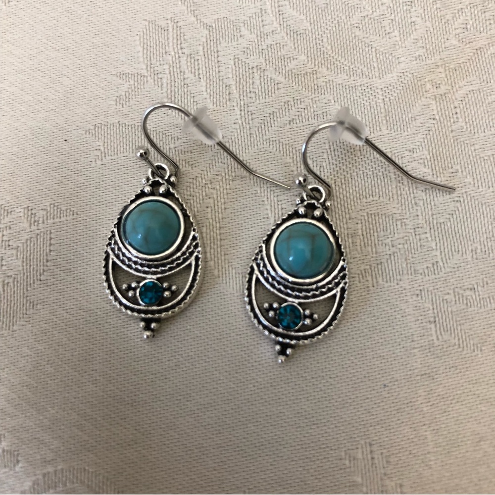 Yaomiao Crystal Dangle Water Drop Earrings Women's Silver/Blue - Picture 5 of 5